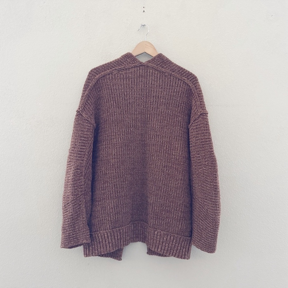 Free People High Hopes Cardigan Sweater Medium Brown Fisheraman Boho Chunky Prep - Picture 5 of 12